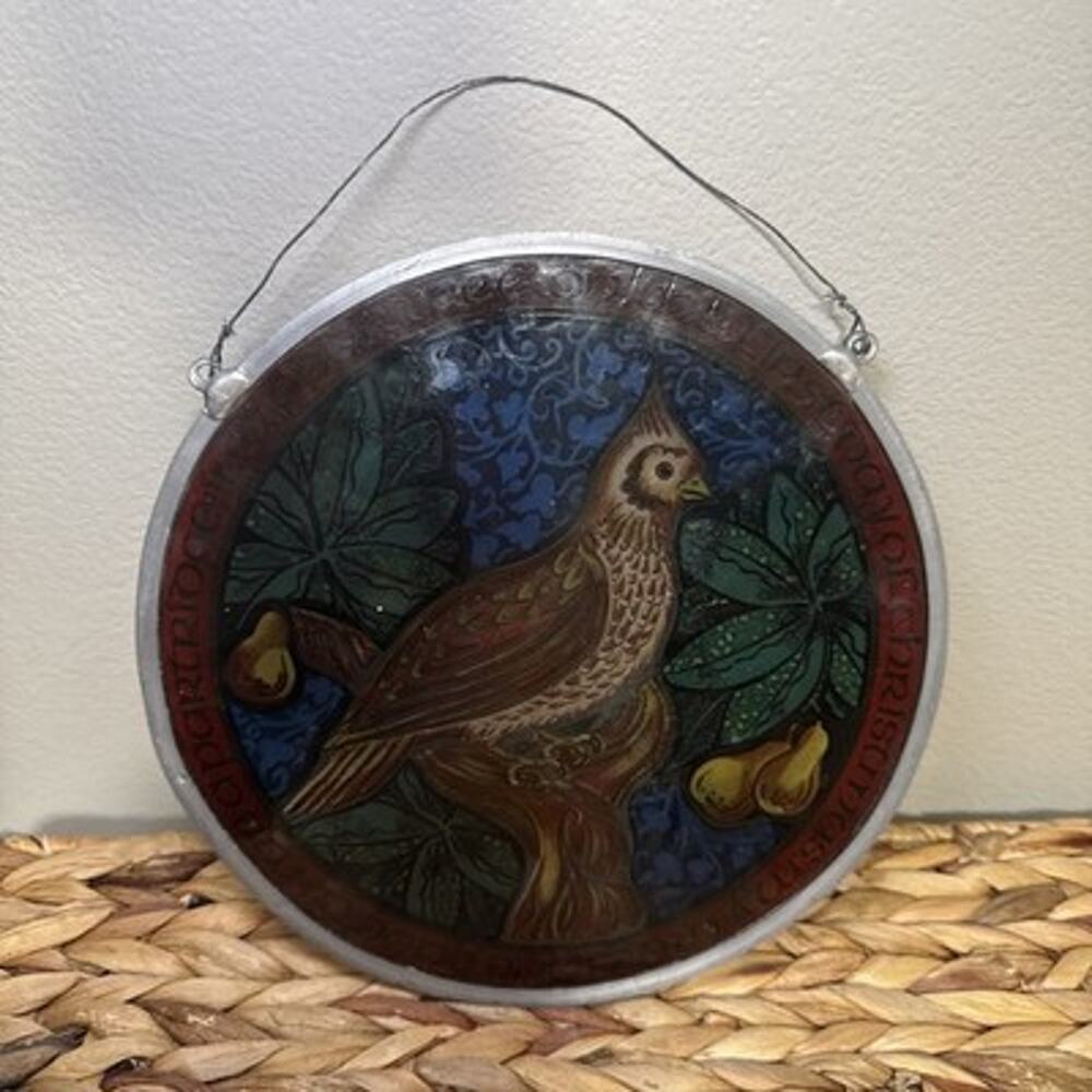 Vintage Partridge in a Pear Tree Stained Glass Style Christmas Suncatcher 1970s